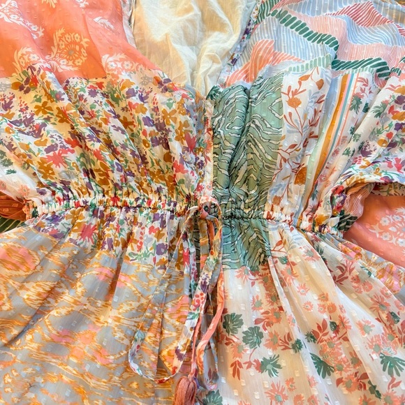 World Market Mira Dobby Patchwork Kaftan Dress Pastel Boho S/M Pastel resort EUC - Picture 6 of 11